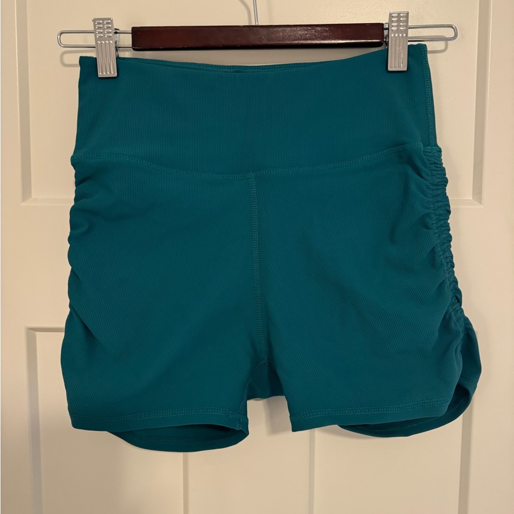 Teal High-Waisted Ruched Shorts